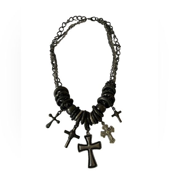 Multiple chains with crosses gray/black metal necklace - Picture 2 of 2